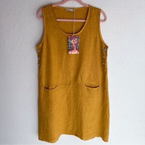 Colette Mustard Linen Sleeveless Shift Dress Made in Italy NWT Lagenlook Coastal